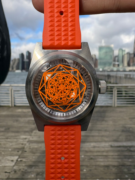 38mm Orange Sherbet Skeleton automatic - rubber strap