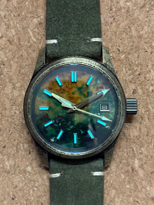 36mm Green Agate Stone Dial — Bronze Case