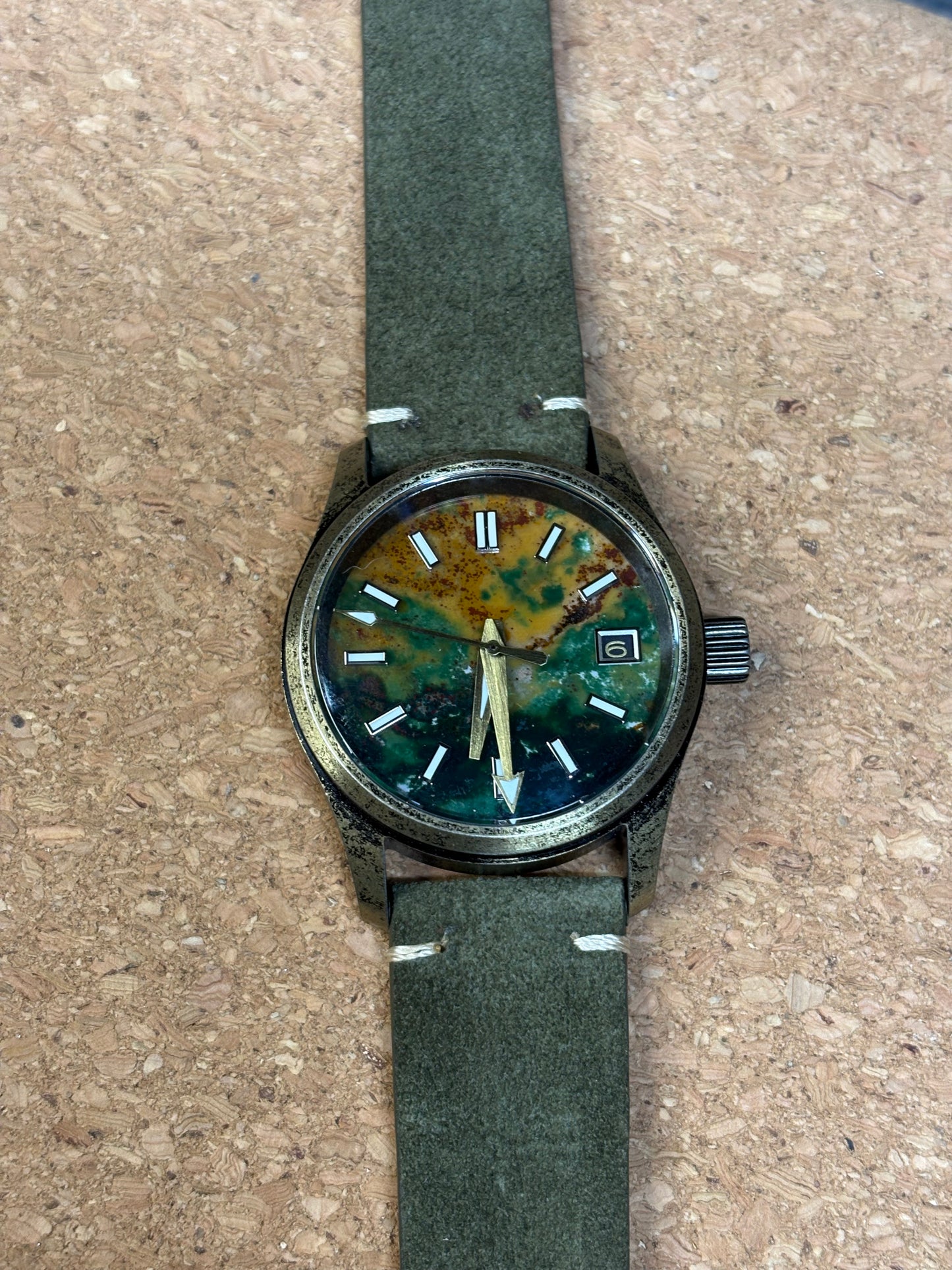 36mm Green Agate Stone Dial — Bronze Case