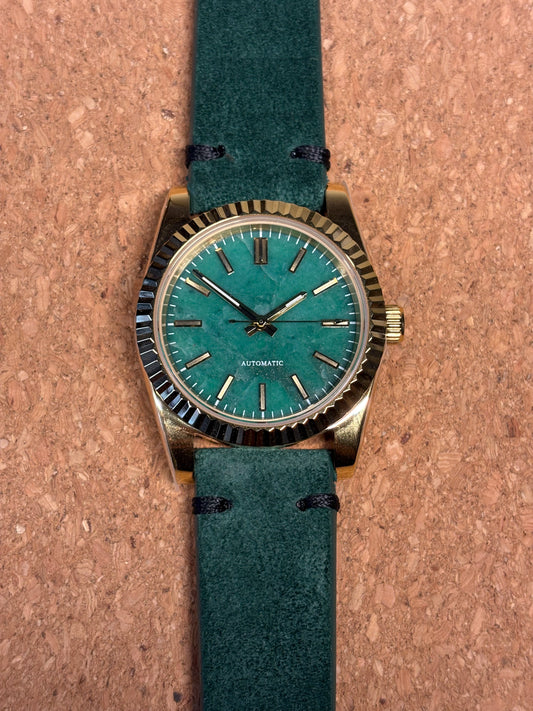 36mm Jade Stone Dial — Gold Fluted Case