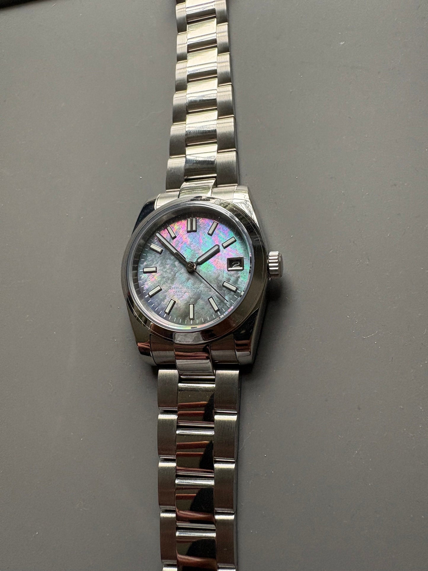 36mm Mother of Pearl Date Master watch Automatic - Graduation - Wedding - Birthday - Dress watch - MOP -