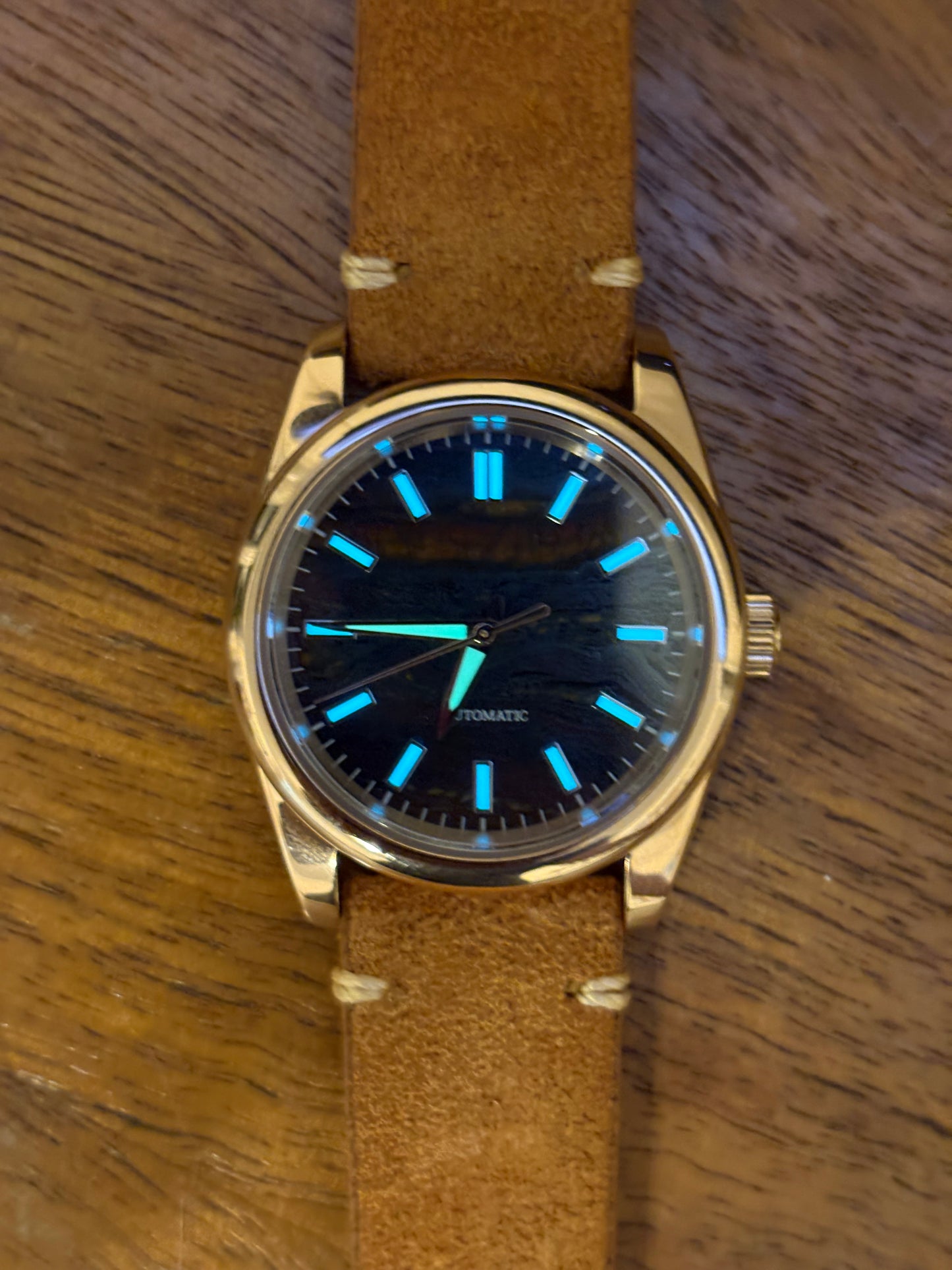 37mm Iron Jade Dial - Rose Gold Case - Automatic Movement - Suede Strap