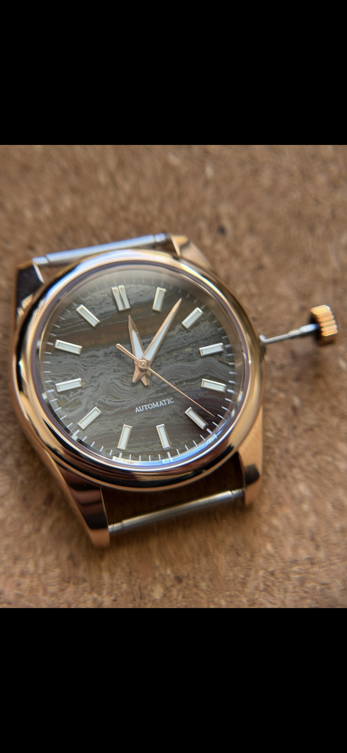 37mm Iron Jade Dial - Rose Gold Case - Automatic Movement - Suede Strap