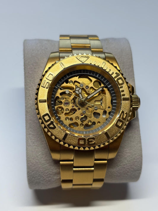 Skeleton Gold Brick 40mm Automatic Dive Sea  Miami Ocean Sports Watch - 1 of 1 - custom master built - waterproof