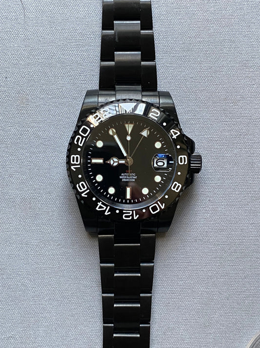 40mm PVD GMT Blacked out - NH34 GMT movement - sapphire crystal - True gmt Grand Master - black automatic  graduation  wrist watch - wedding