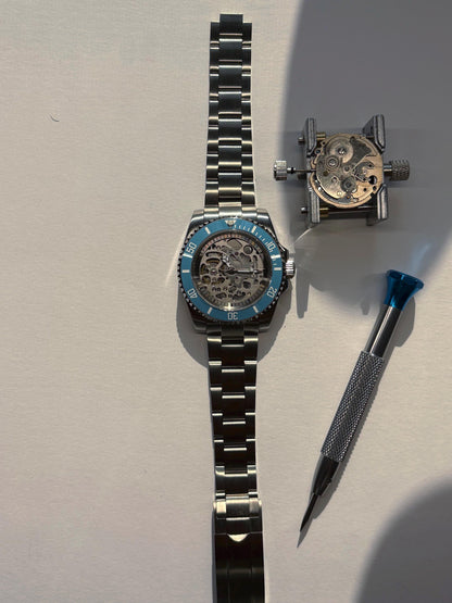 Skeleton Diver 40mm — Turquoise Bezel, Display Caseback