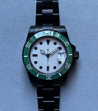 40MM PVD Submarine Divemaster Automatic mechanical NH34 - chose your bezel - White Dial - Smurf - Starbucks - Sub dive -