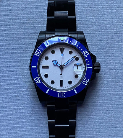40MM PVD Submarine Divemaster Automatic mechanical NH34 - chose your bezel - White Dial - Smurf - Starbucks - Sub dive -