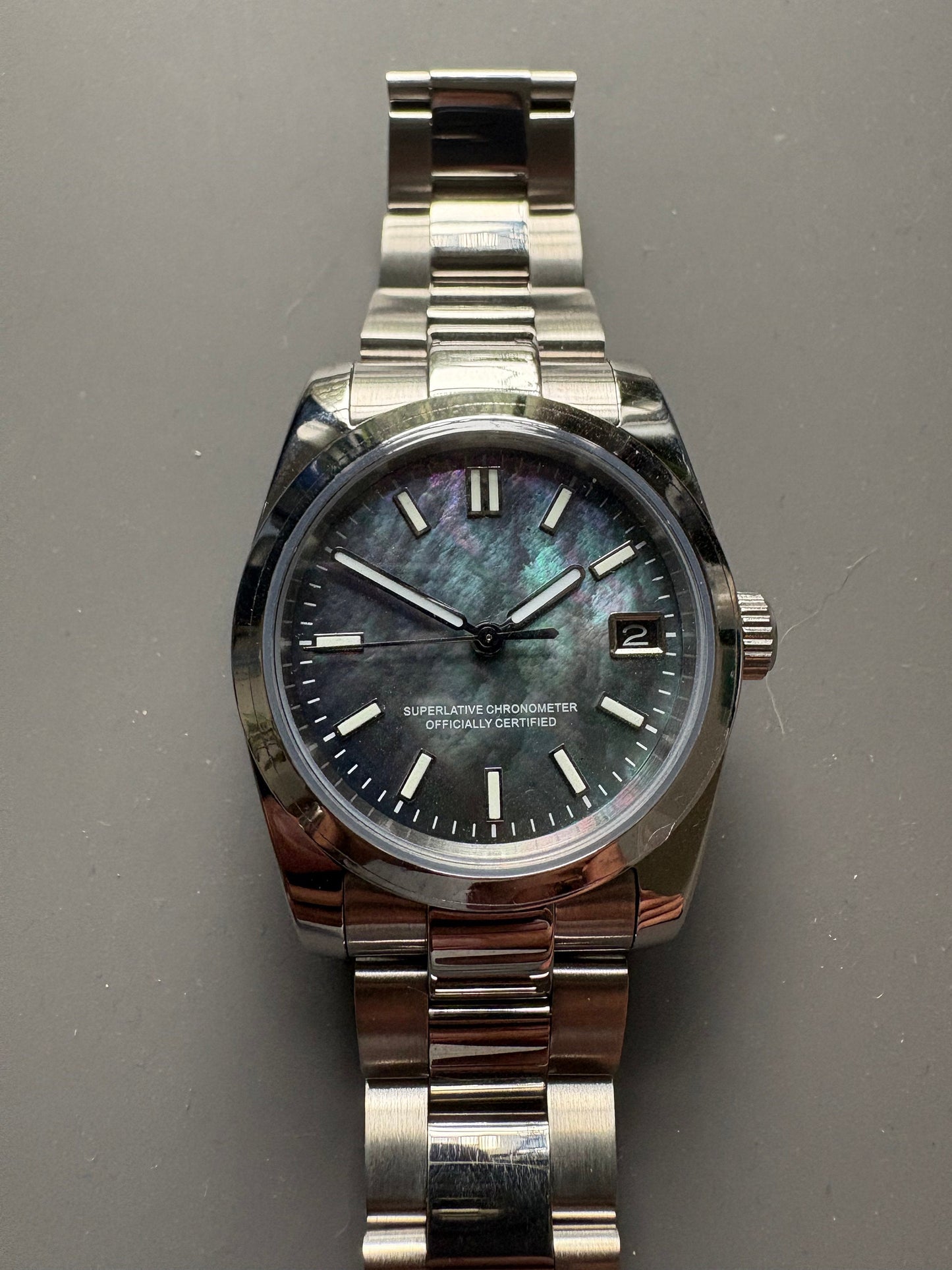 36mm Mother of Pearl Date Master watch Automatic - Graduation - Wedding - Birthday - Dress watch - MOP -