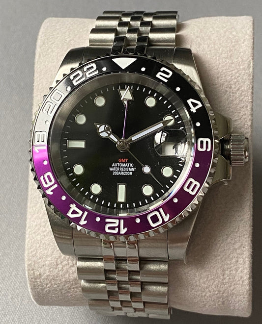40mm GMT Automatic purple dive watch - jubilee or oyster band NH34 movement - glide lock clasp