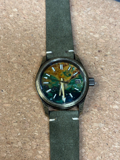 36mm Green Agate Stone Dial — Bronze Case