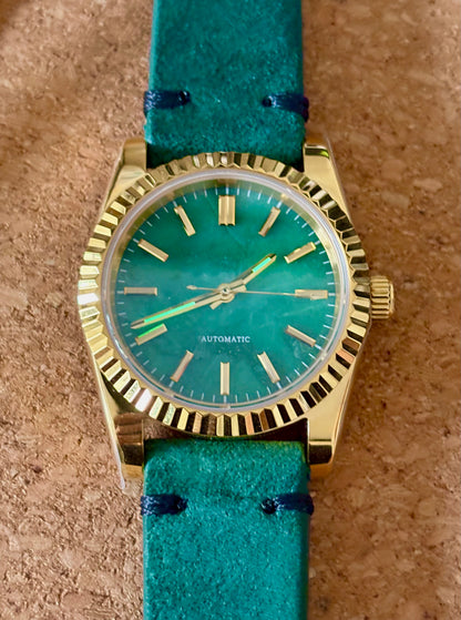 36mm Jade Stone Dial — Gold Fluted Case