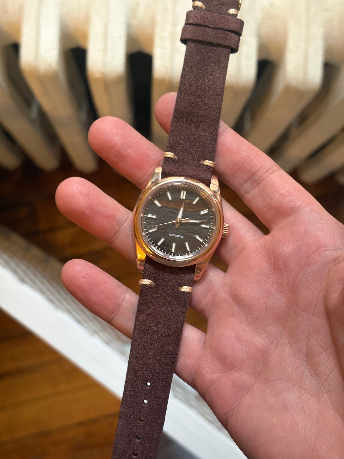 37mm Iron Jade Dial - Rose Gold Case - Automatic Movement - Suede Strap