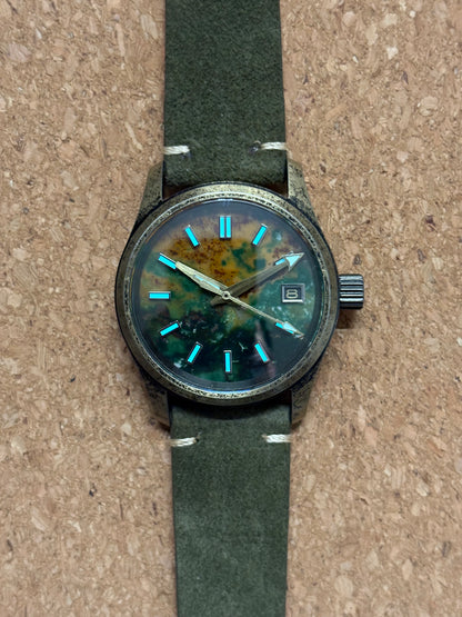 36mm Green Agate Stone Dial — Bronze Case