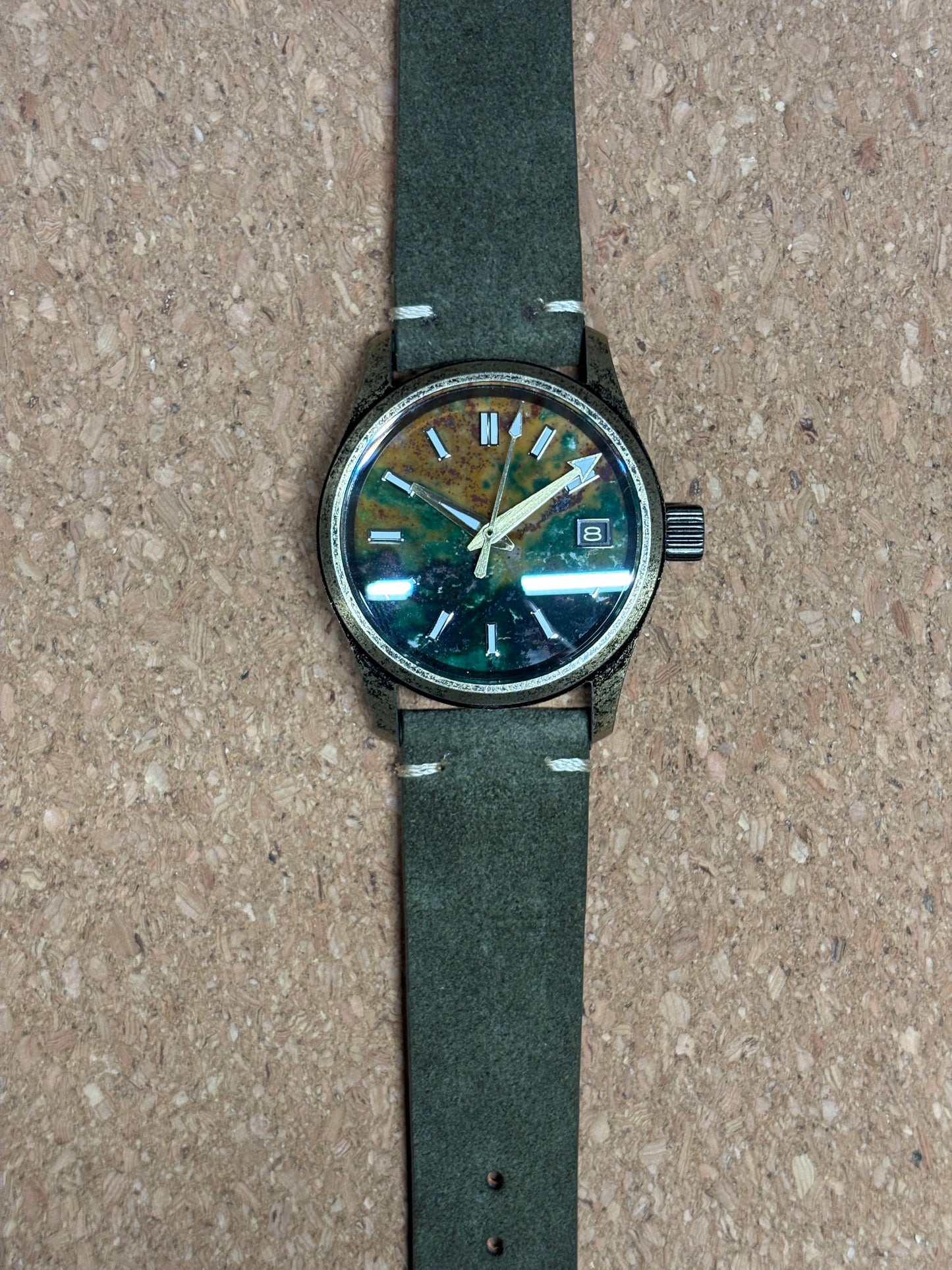 36mm Green Agate Stone Dial — Bronze Case
