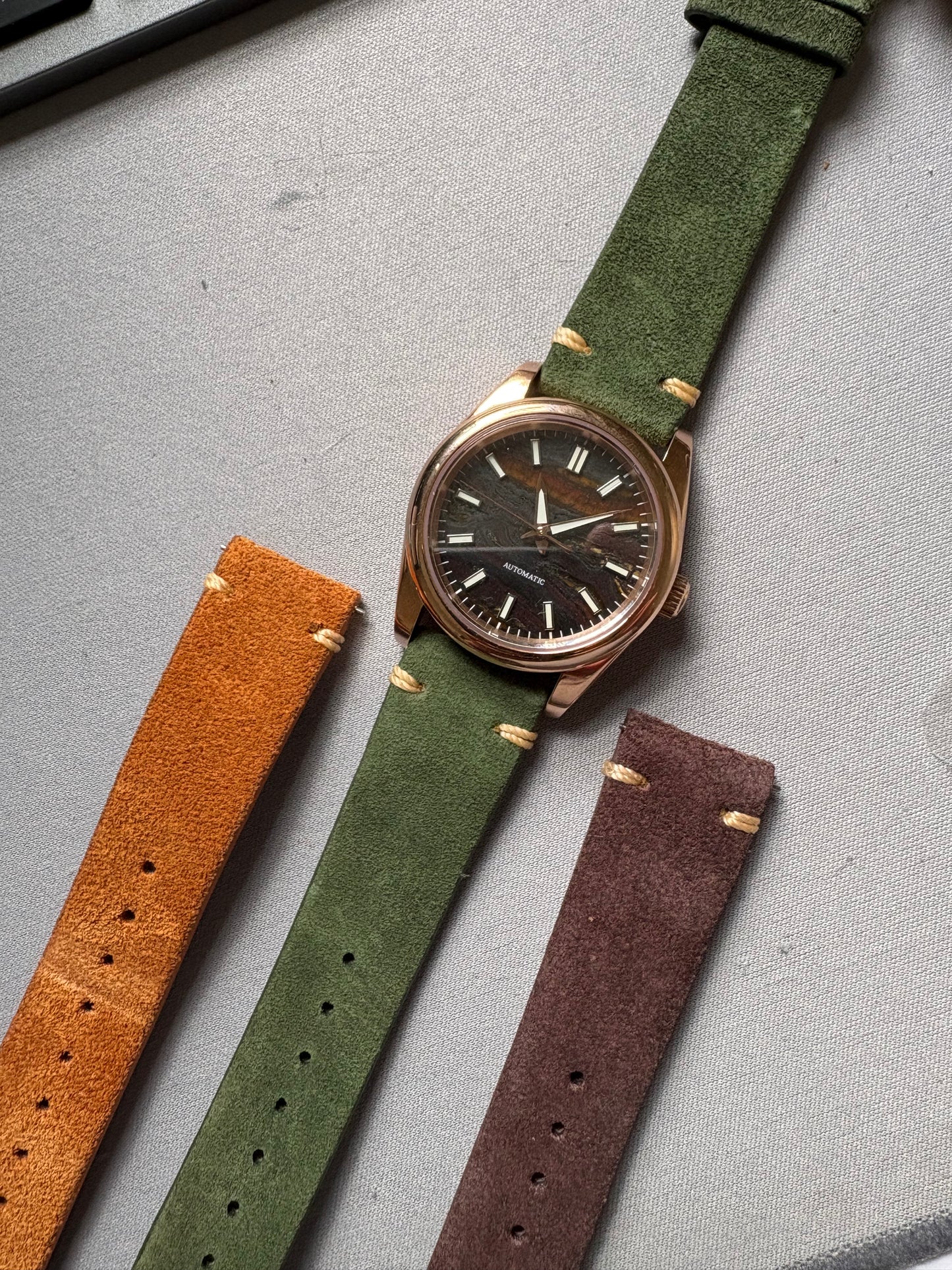 37mm Iron Jade Dial - Rose Gold Case - Automatic Movement - Suede Strap