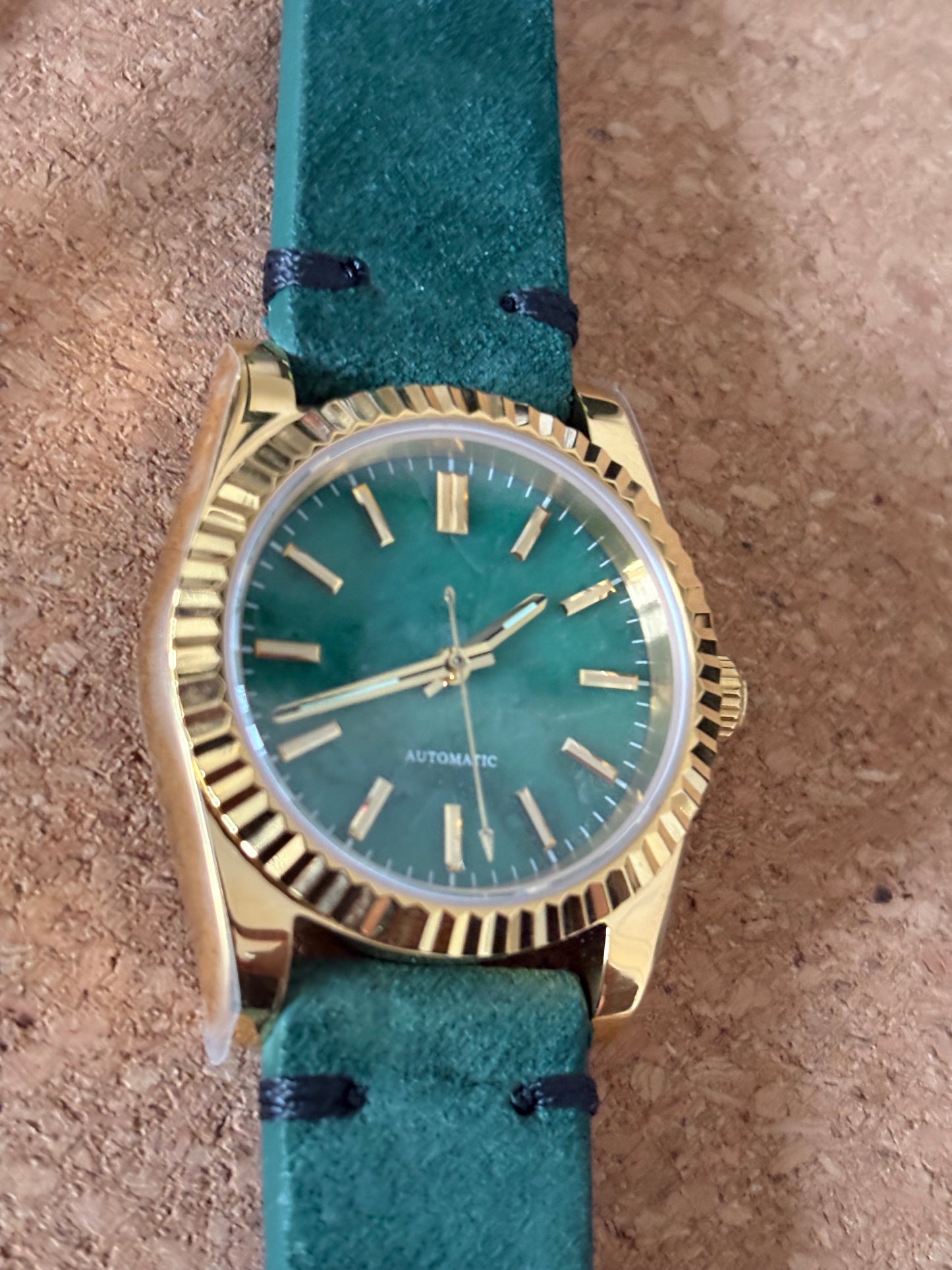 36mm Jade Stone Dial — Gold Fluted Case