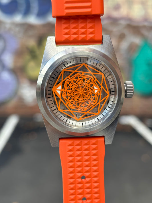 38mm Orange Sherbet Skeleton automatic - rubber strap