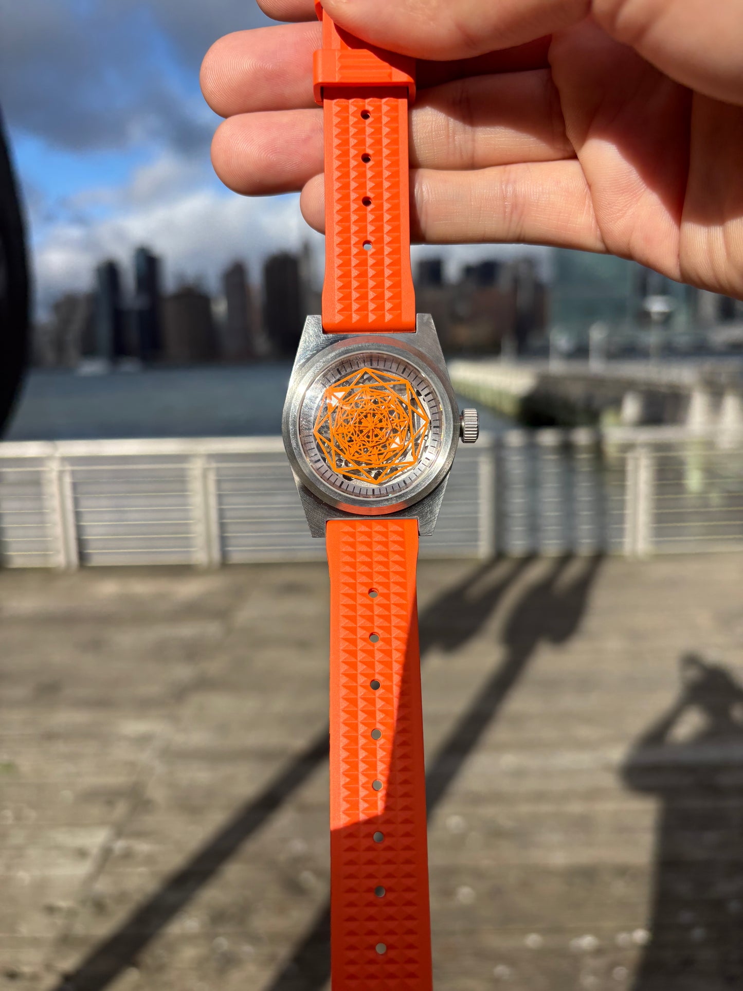 38mm Orange Sherbet Skeleton automatic - rubber strap
