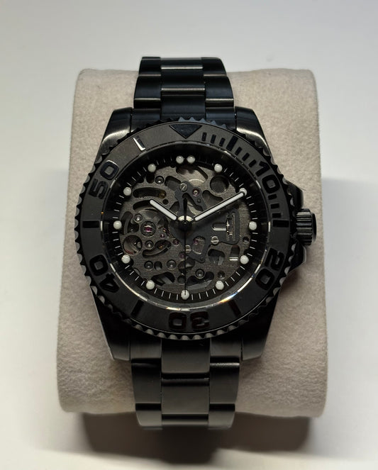40mm pvd skeleton black dive watch
