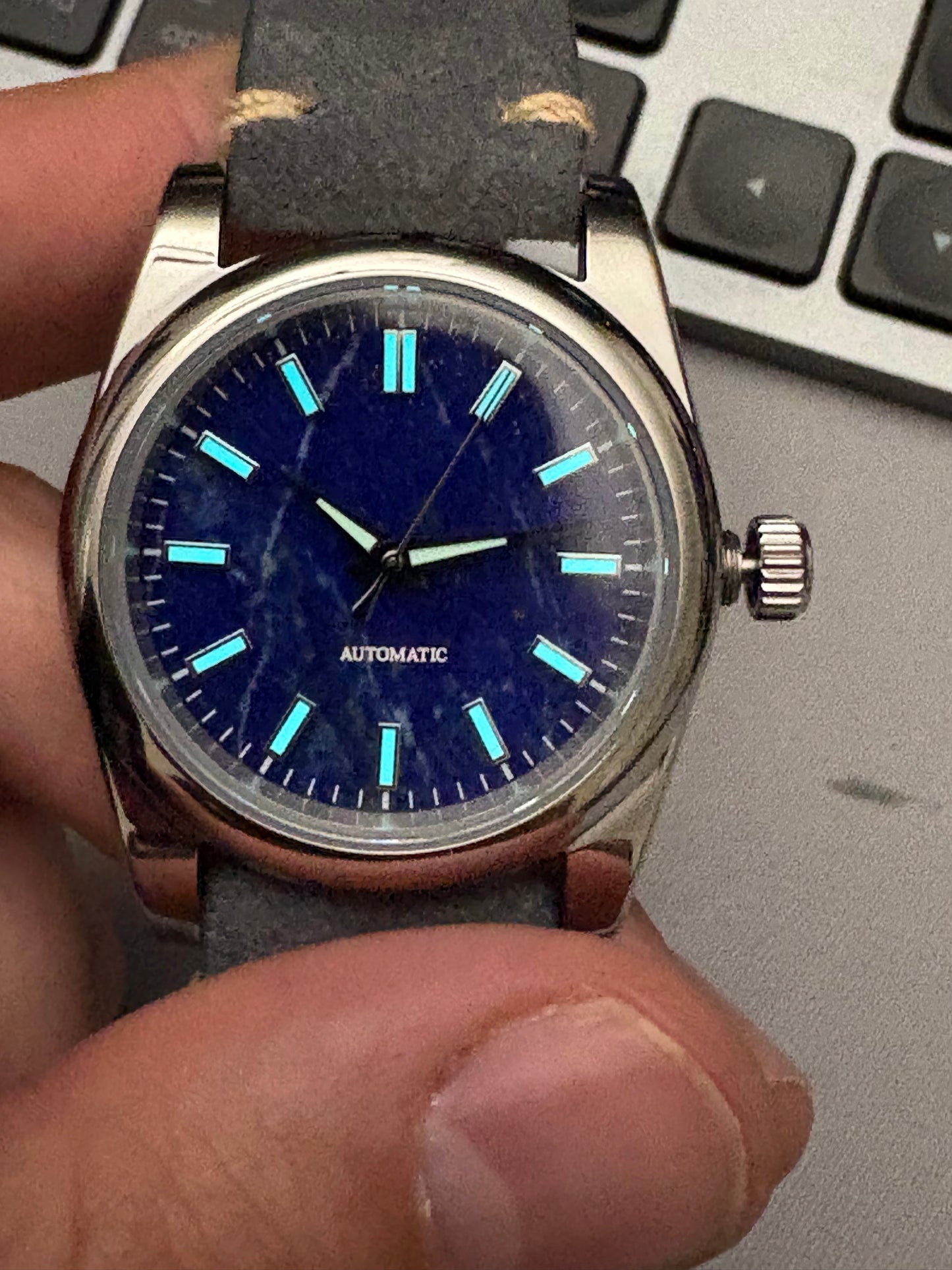Lapis Lazuli stone dial watch with lume index