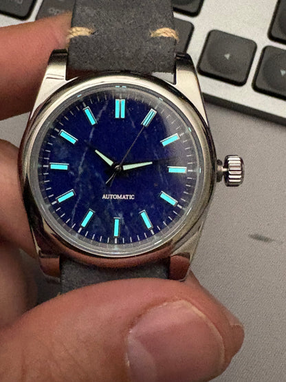 Lapis Lazuli stone dial watch with lume index