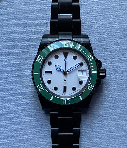40MM PVD Submarine Divemaster Automatic mechanical NH34 - chose your bezel - White Dial - Smurf - Starbucks - Sub dive -
