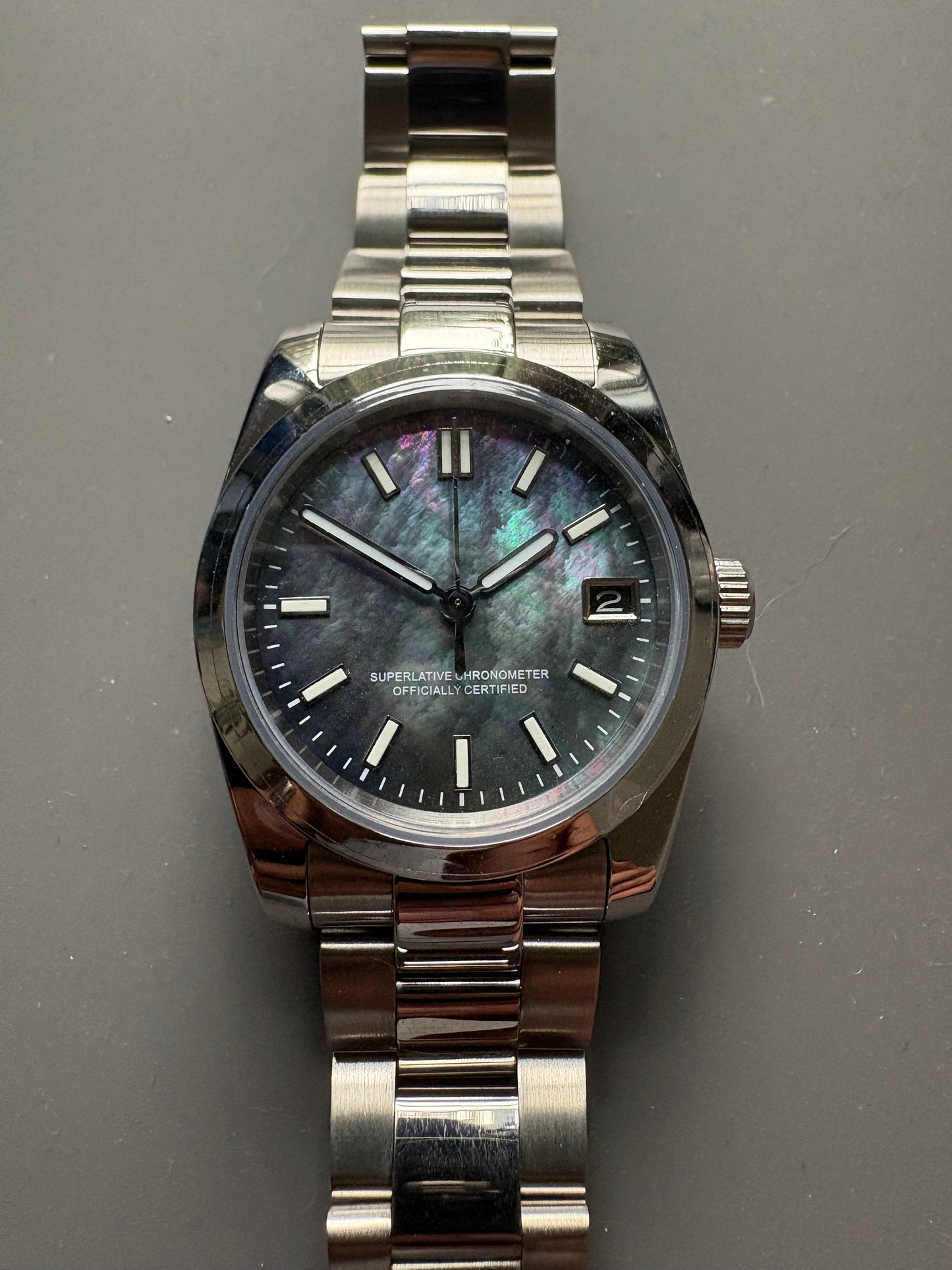 36mm Mother of Pearl Date Master watch Automatic - Graduation - Wedding - Birthday - Dress watch - MOP -