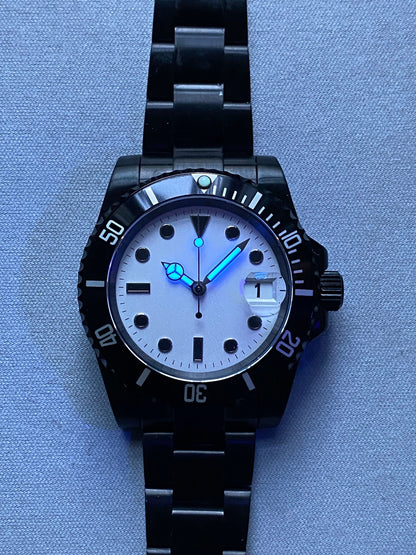 40MM PVD Submarine Divemaster Automatic mechanical NH34 - chose your bezel - White Dial - Smurf - Starbucks - Sub dive -