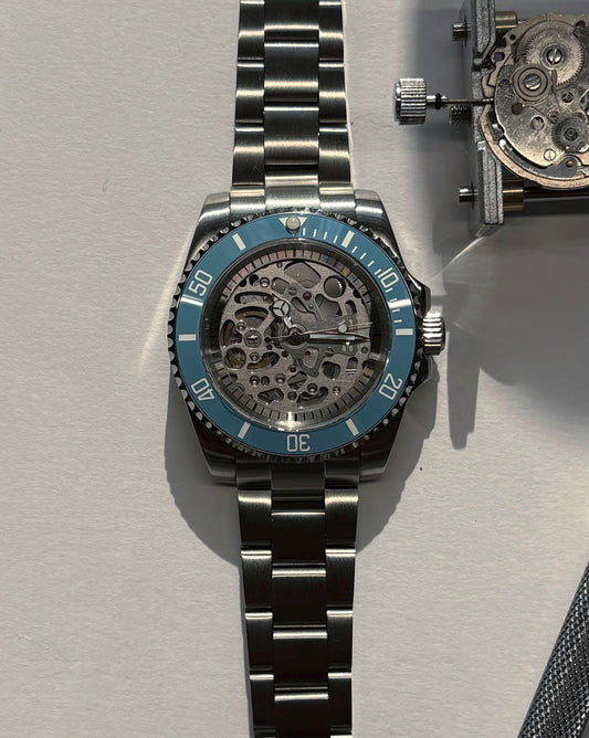 Skeleton Diver 40mm - Display (See-Through) caseback - turquoise bezel automatic NH72a movement - birthday gift graduation wedding  Christma
