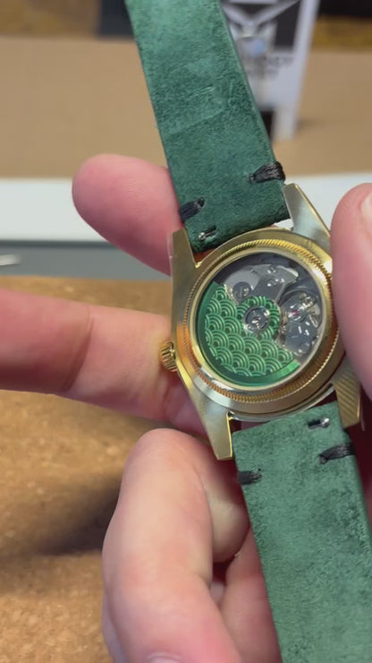36mm Jade Stone Dial — Gold Fluted Case