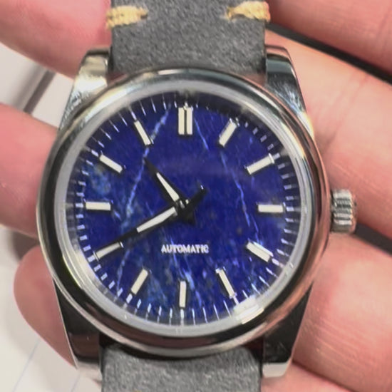 Lapis Lazuli stone dial watch 36mm suede
