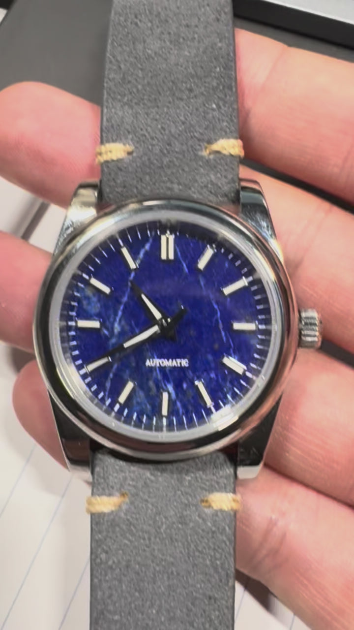 Lapis Lazuli stone dial watch 36mm suede